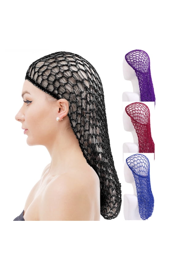 4 Pieces Mesh Crochet Hair Net Rayon Knit Snood Hat Thick Short Women Hairnet Snoods Cover Ornament for Sleeping (Black, Purple, Burgundy, Royal Blue)-XL