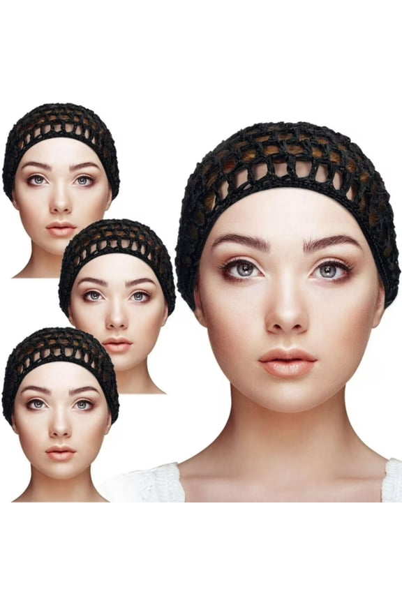 4 Pieces Mesh Crochet Hair Net Rayon Knit Snood Hat Thick Short Women Hairnet Snoods Cover Ornament for Sleeping (Black)
