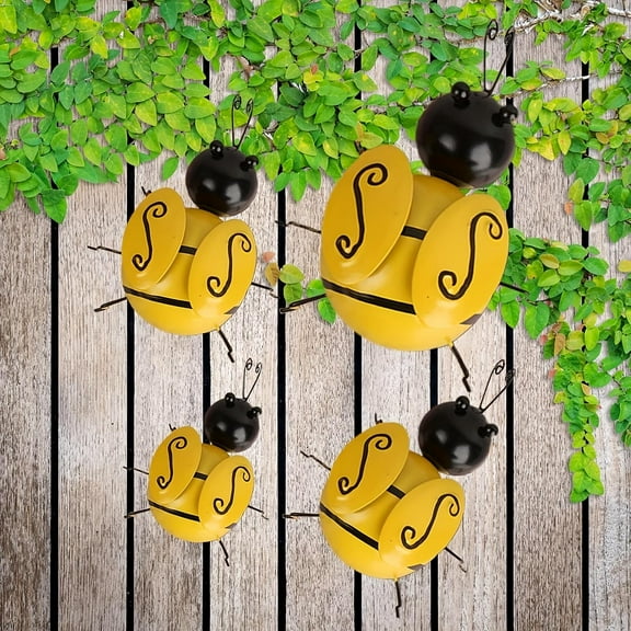 4 Pieces Metal Bumble Bee Garden Decor Outdoor Honey Bee Fence Yard Art Outside Patio Home Wall Decoration