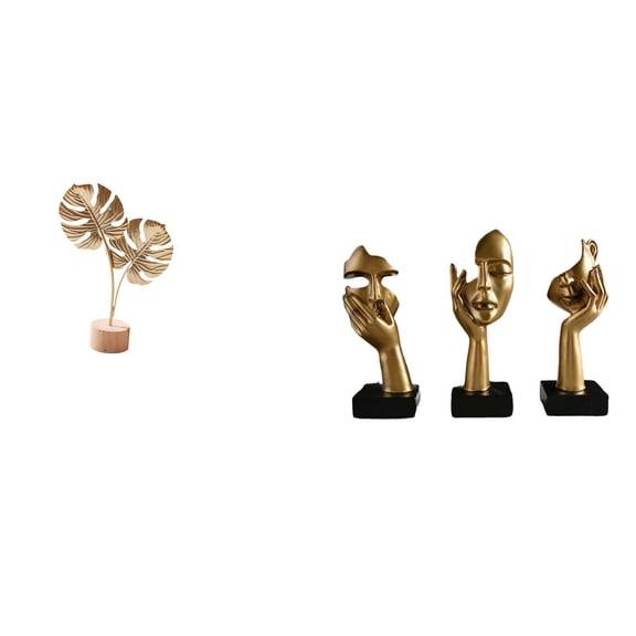 4 Pieces Metal Leaf Sculpture Thinker Resin Figurine Unique Artistic Ornament for Living Room Bedroom Home Decor