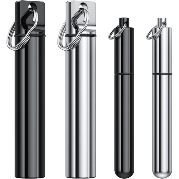 4 Pieces Metal Portable Toothpick Holder, aluminum alloy Pocket Toothpick Holder Aluminum Waterproof Case Toothpick Container with Keychain for Outdoor Picnic and Camping(Silver, Black)