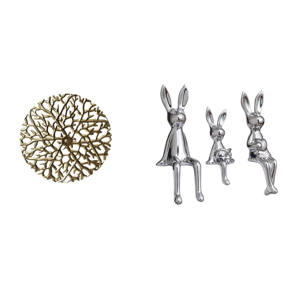 4 Pieces Metal Wall Hanging Sculpture Figurine Ornament Iron Material for Living Room Office Table Decor