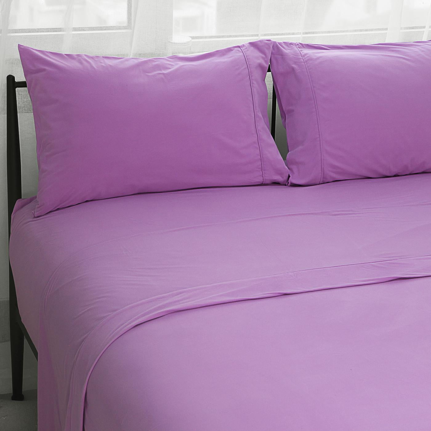 4 Pieces Microfiber Flannel Sheet Set,Full Size Purple Color, Breathable Deep Pocket Sheets for Winter