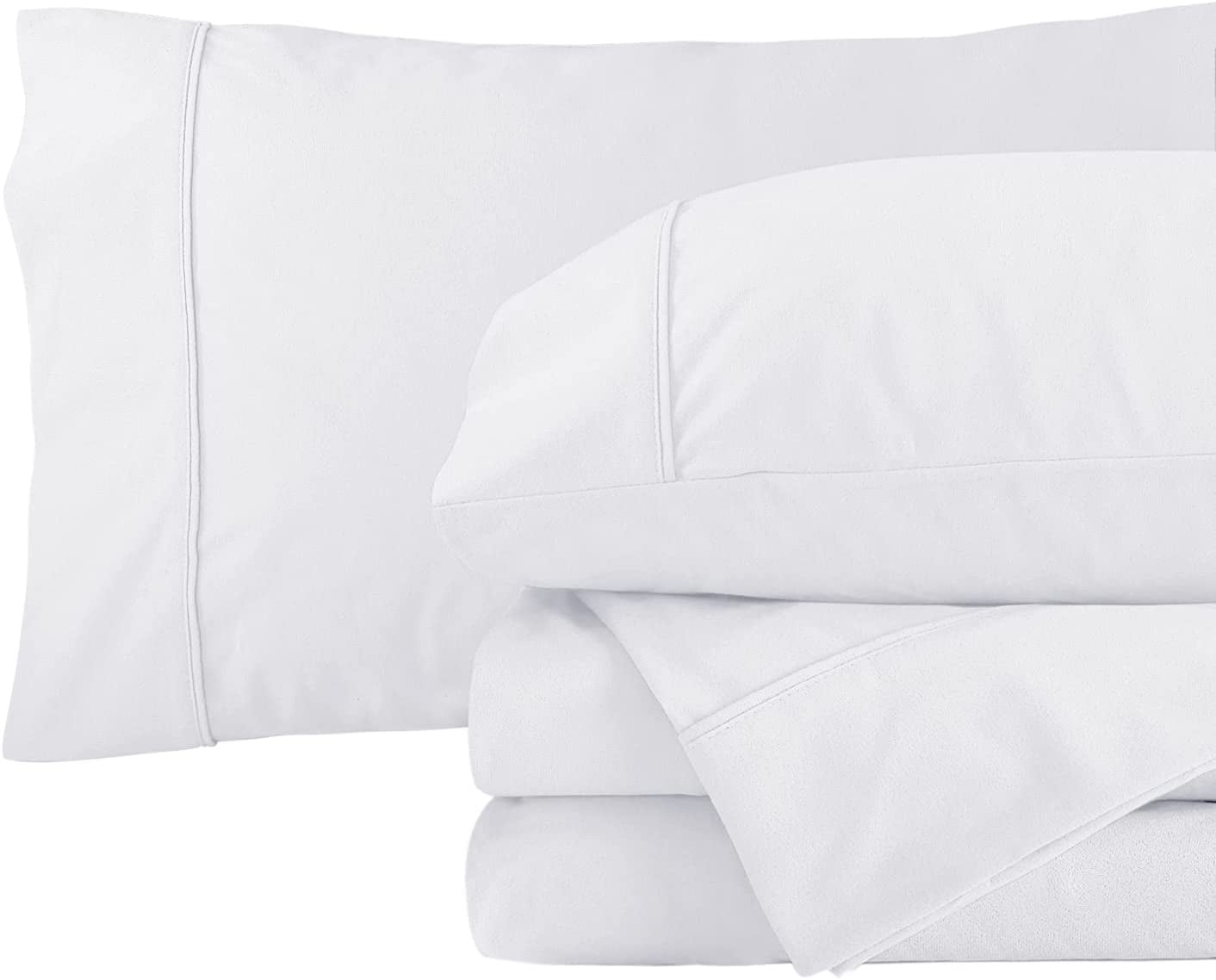 4 Pieces Microfiber Flannel Sheet Set, Full Size White Color
