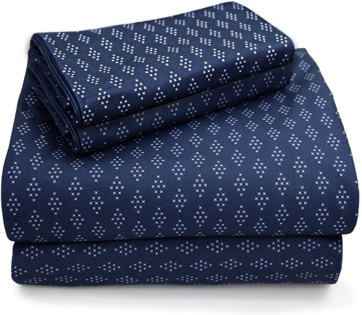 4 Pieces Microfiber Flannel Sheet Set, King Size Navy Blue Color, Deep