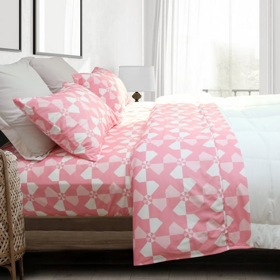 4 Pieces Microfiber Flannel Sheet Set, King Size Pink Color, Deep Pocket Bedding Collection