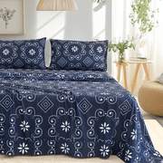 4 Pieces Microfiber Flannel Sheet Set Queen Size, Navy Blue Color Deep Pocket Bedding Collection