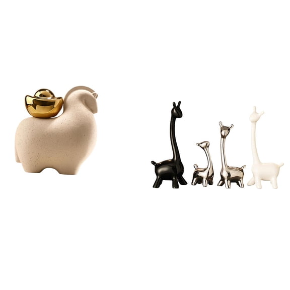 4 Pieces Mini Animal Statue Ceramic Giraffe Figurine Modern Art Crafts for Living Room Office Decor