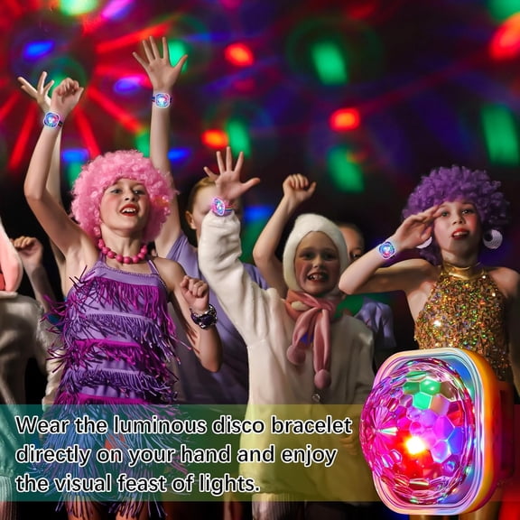 4 Pieces Mini Disco Light Ball Strobe Atmosphere Lights with USB Cable and Suction Portable LED Wristbands Rotating USB Night Disco Bracelet Lamp for New Years Party(Multicolor)