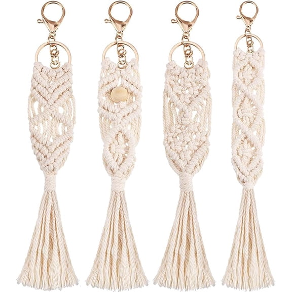 4 Pieces Mini Macrame Keychains Boho Macrame Bag Charms with Tassels Handcrafted Accessory for Car Key Purse Phone Supplies