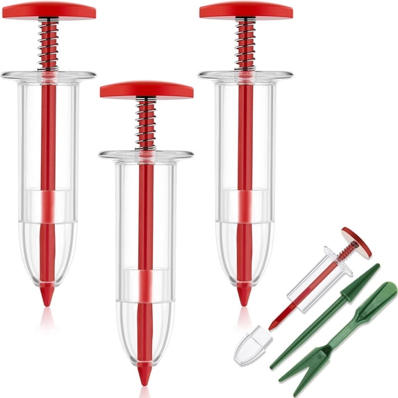 4 Pieces Mini Sowing Dispenser MVR1 Sower Small Spreader with 2 Transplanting Tools Manual Handheld Planter Mini Hand Spreader Garden Planter for Carrot, Lettuce, Grass and Spinach Seed
