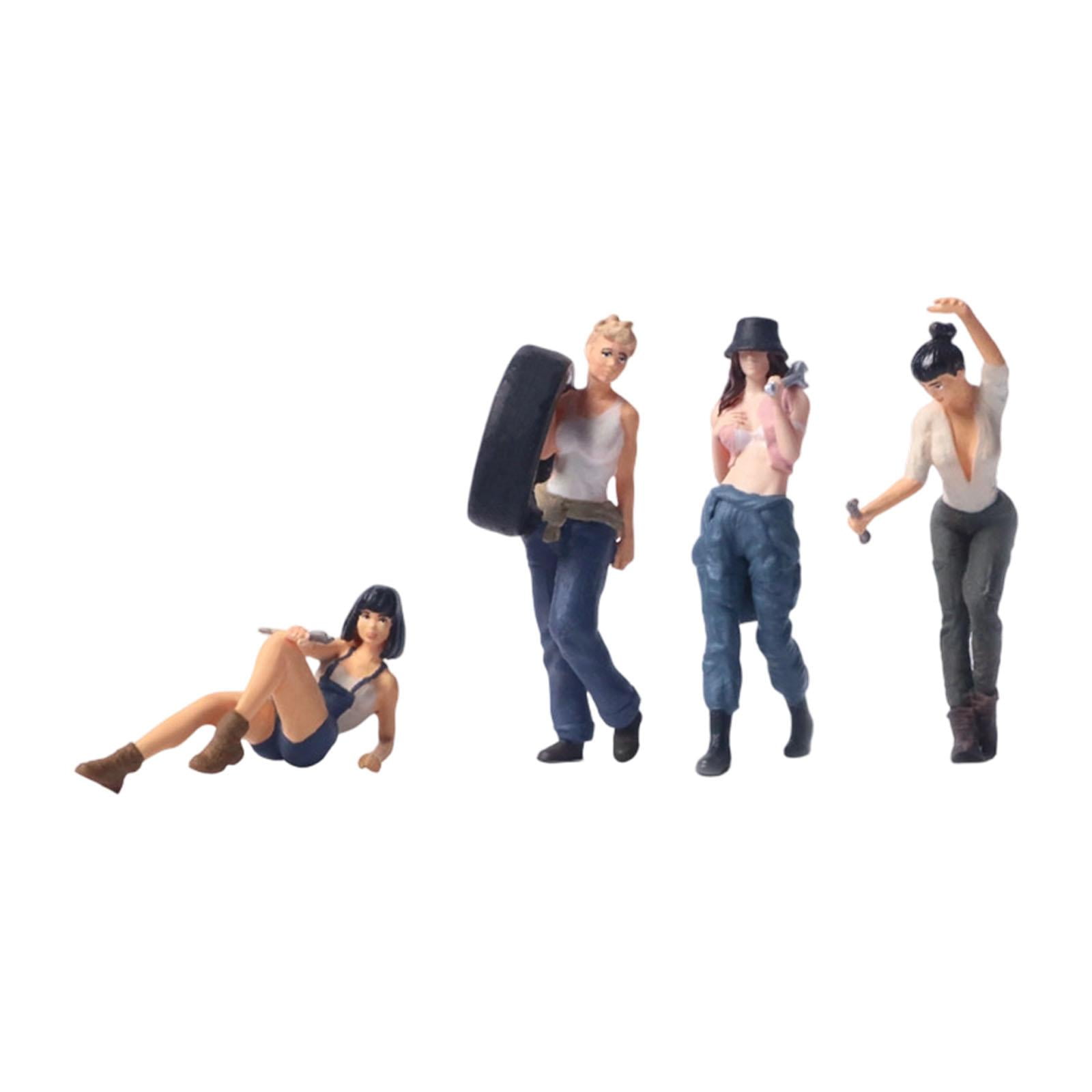 4 Pieces Miniature Figures Model Worker Figurines Hand Painted Resin for 1/64 Scale Diorama Scenes Adults Kids