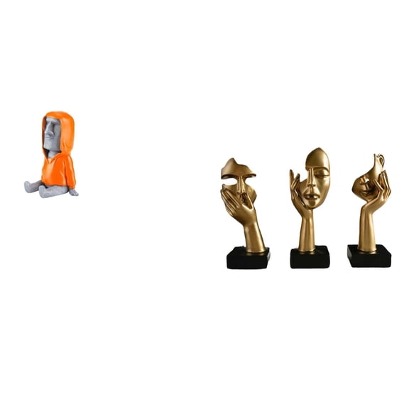 4 Pieces Moai Head Sculpture Tabletop Decoration Modern Figurine Resin Material for Bedroom Desk Display