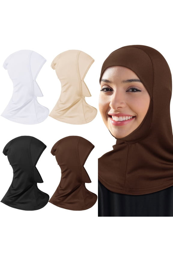 4 Pieces Modal Hijab Cap Adjustable Muslim Stretchy Turban Full Cover Shawl Cap Full Neck Coverage for Lady