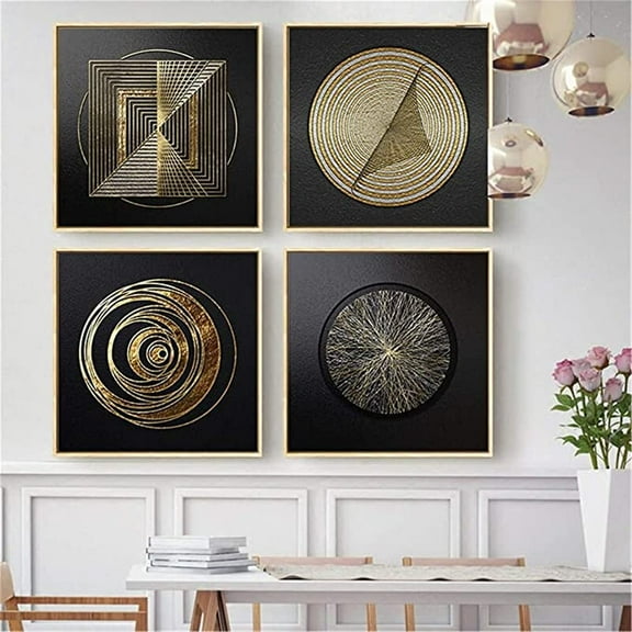 4 Pieces Modern Abstract Golden Texture Minimalist Poster Painting Picture Home Decor for Living Room with Wooden Inner Frame
