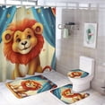 thumbnail image 1 of 4 Pieces Modern Lion Shower Curtain Set Funny Show Animal Rustic Picture on Non-Slip Rugs Toilet Lid Cover Bath Mat and Bathroom Curtain with 12 Hooks,72x72 Inch, 1 of 8