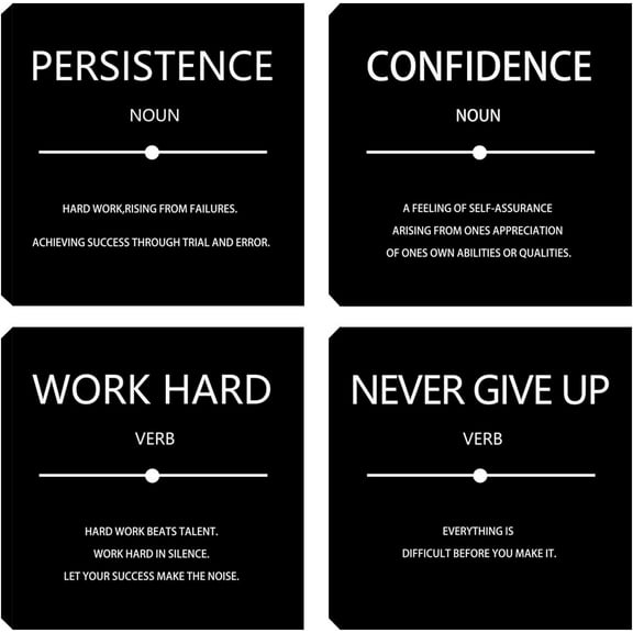 4 Pieces Motivational Wall Art Office Wall Decor Entrepreneur Quotes Canvas Poster Prints Inspirational Inspiring Quotes Framed Decoration Artwork for Office Work Place Bedroom Ready to Hang 12"x12"x4
