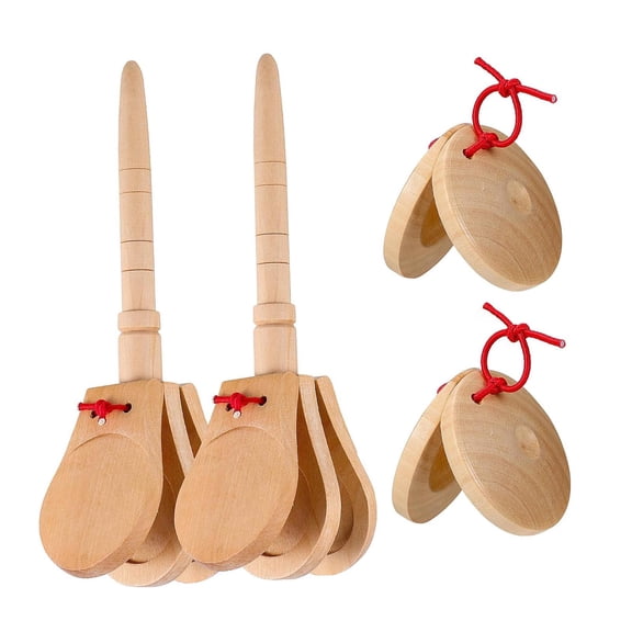 4 Pieces Musical Castanets Wooden Clapper Board Handheld Percussion Instrument Educational for Children