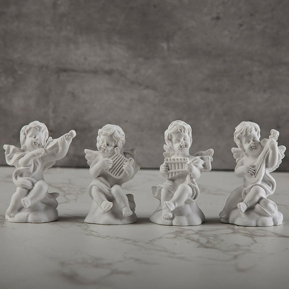 4 Pieces Musical Cherub Little Angel Statue,2.7"Mini Resin Angel Figure Sculpture Figurine for Shelves,Tabletop,Outdoor,Gift,Wedding