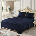 thumbnail image 1 of 4 Pieces Navy Blue Satin Silk Bed Sheets Set Full Size Modern Smooth Silky Bedding Set with Deep Pocket Fitted Sheet, Cool Flat Sheet, 2 Pillowcases, 1 of 7