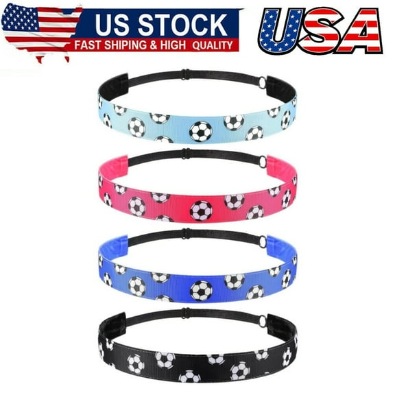 4 Pieces Non-slip Soccer Headband for Girl Adjustable Football Hairband Sport(Black, Blue, Rose Red, Light Blue)