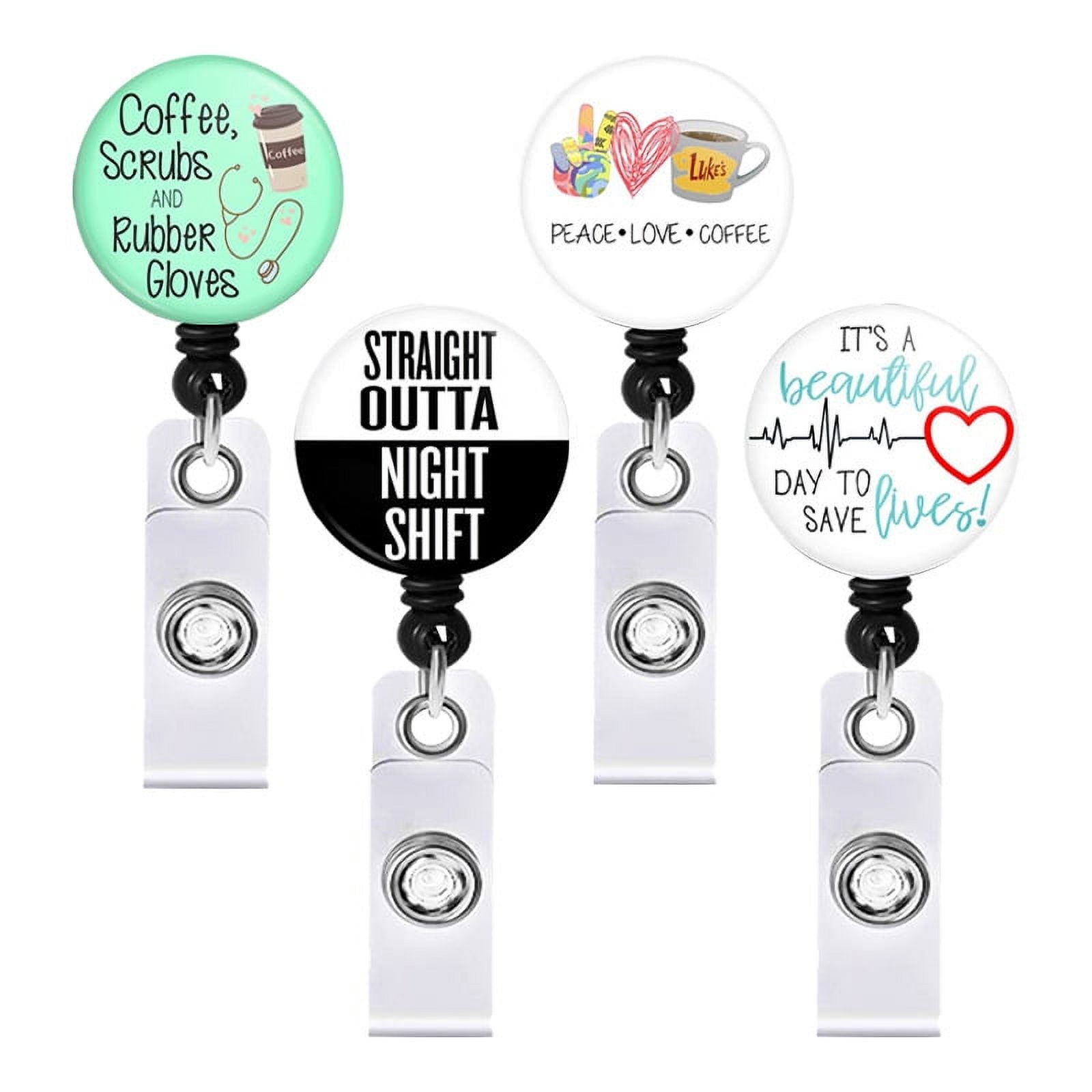 4 Pieces Nurse Badge Reels Retractable with Metal Carabiner Belt Clip, Cute Heavy Duty ID Badge Holder, Gifts for Doctor Office School Teacher Name Badge Holders