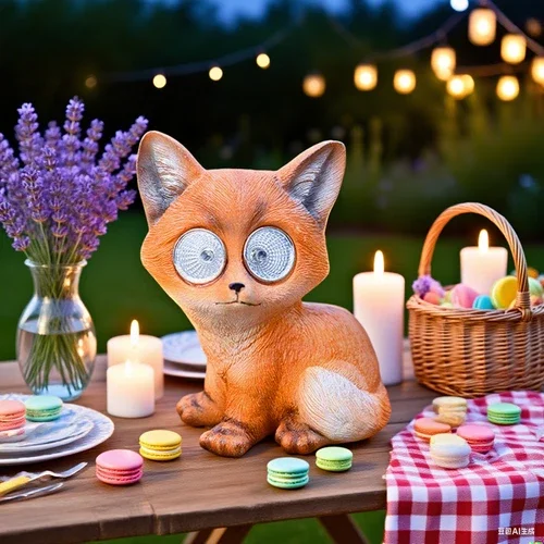 4 Pieces Of Solar Fox Garden Statues, Led Garden Courtyard Home Decoration