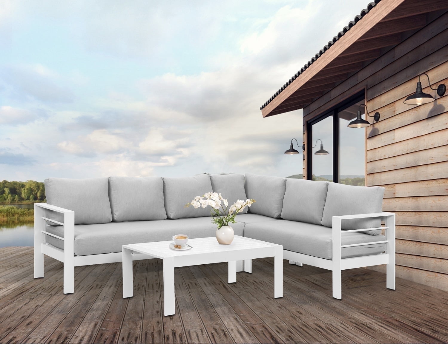 White aluminium outdoor lounge discount