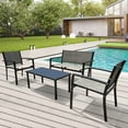 thumbnail image 1 of 4 Pieces Outdoor Dining Set with Rectangle Steel Table&Textilene Chairs for 4-Person, Patio Furniture Set Garden Conversation Sets with Glass Coffee Table for Lawn Backyard Poolside, Grey, 1 of 5