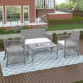 thumbnail image 1 of 4 Pieces Outdoor Furniture, Sofa Wicker Conversation Set with Two Single Sofa, One Loveseat, Tempered Glass Table, Patio Furniture Sets for Porch Poolside Backyard Garden, Q8610, 1 of 13