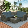 thumbnail image 1 of 4-Pieces Outdoor Patio Furniture Set, All-Weather Wicker Rattan Outdoor Sectional Small Patio Sofa Set Couch Conversation Set w/Coffee Table and Storage Box, Gray Cushions, 1 of 9