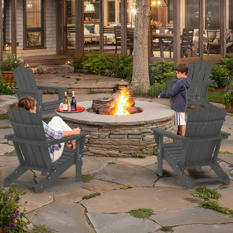 KINGYES 4-Piece HDPE Folding Adirondack Chair Set with Lawn Cup