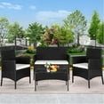 thumbnail image 1 of 4 Pieces Outdoor Wicker Conversation Set, All-Weather Rattan Patio Furniture Sets with Arm Chairs, Tempered Glass Table and Cushions, Sectional Sofa Set for Backyard, Garden, Poolside, 1 of 7