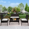 thumbnail image 1 of 4 Pieces Outdoor Wicker Conversation Set, All-Weather Rattan Patio Furniture Sets with Arm Chairs, Tempered Glass Table and Cushions, Sectional Sofa Set for Backyard, Garden, Poolside, 1 of 8