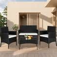 thumbnail image 1 of 4 Pieces Outdoor Wicker Conversation Set, All-Weather Rattan Patio Furniture Sets with Arm Chairs, Tempered Glass Tabletop and Cushions, Sectional Sofa Set for Backyard, Garden, Poolside, 1 of 7