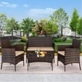 thumbnail image 1 of 4 Pieces Outdoor Wicker Conversation Set, All-Weather Rattan Patio Furniture Sets with Arm Chairs, Tempered Glass Tabletop and Cushions, Sectional Sofa Set for Backyard, Garden, Poolside, 1 of 7