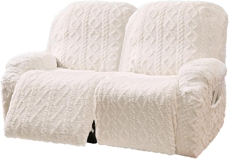 4 Pieces Oversized Recliner Chair Covers, Geometric Jacquard Plush ...