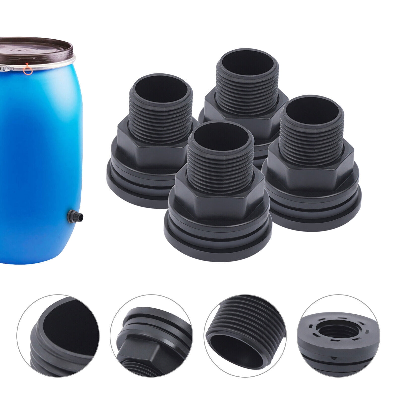 4 Pieces PVC Bulkhead Fitting, Double Threaded Bulkhead Water Tank ...