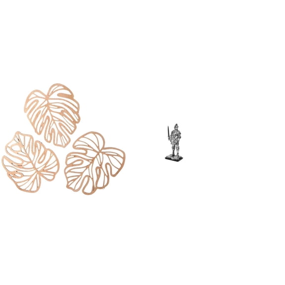 4 Pieces Palm Leaves Knight Statue Wall Plaque Wood Material Decorative for Office Entryway Shelf