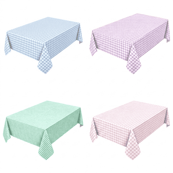 4 Pieces Pastel Plaid Disposable Plastic Tablecloths, Rainbow Mix Color Rectangle Tablecloth for Baby Shower,Bridal,Wedding, Easter,Birthday and Ice Cream Party Decoration, 54 x 108 Inch