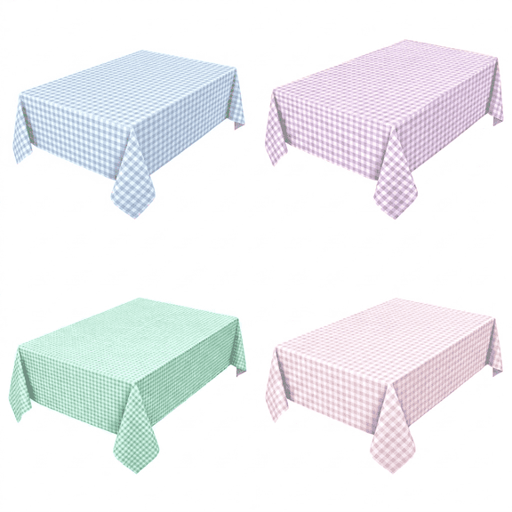 4 Pieces Pastel Plaid Disposable Plastic Tablecloths, Rainbow Mix Color Rectangle Tablecloth for Baby Shower,Bridal,Wedding, Easter,Birthday and Ice Cream Party Decoration, 54 x 108 Inch