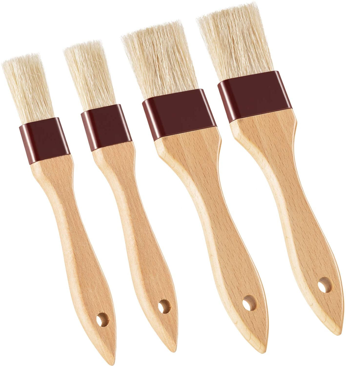 4 Pieces Pastry Brushes Basting Oil Brush with Boar Bristles and