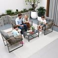 thumbnail image 1 of Enyopro 4 Piece Wicker Patio Furniture Set, Outdoor Rattan Conversation Sets, Cushioned Secitional Sofa Sets with 2 Arm Chairs, Love Seat & Tempered Glass Coffee Table, for Patio Garden Deck Backyard, 1 of 8