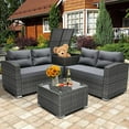 thumbnail image 1 of 4 Pieces Patio Furniture Sectional Set, Outdoor All-Weather Manual Weaving Wicker Conversation Set with Storage Box & Table, Rattan Sectional Sofa Set, Yard Porch Deck Use Furniture Set, 1 of 8