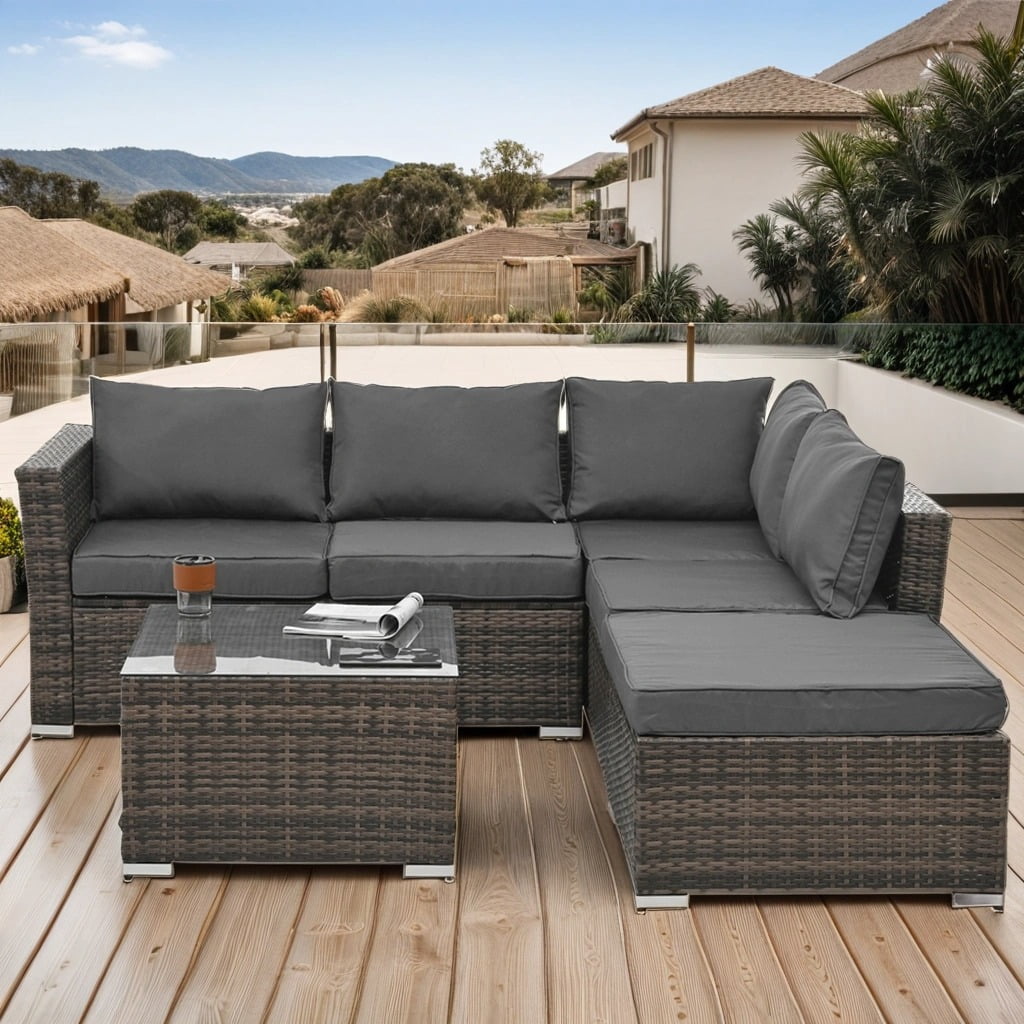 4 Pieces Patio Furniture Set, All Weather Patio Conversation Set ...