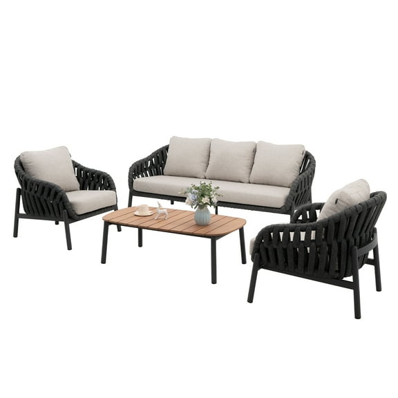 4 Pieces Patio Furniture Set Aluminum Conversation Set Roped Sofas Outdoor Patio Furniture,Grey