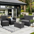 thumbnail image 1 of 4 Pieces Patio Furniture Set, Indoor/Outdoor Rattan Sectional Sofa Conversation Bistro Set for Garden Balcony Backyard Porch Lawn, Black Rattan/Grey Cushion, 1 of 9