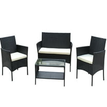 4 Pieces Patio Furniture Set, Outdoor Furniture with Cushioned Rattan Chair Wicker Sofa, Conversation Set with Table for Backyard, Poolside, Porch, Beige