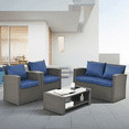 thumbnail image 1 of 4 Pieces Patio Furniture Set, Outdoor Wicker Conversation Furniture Sets with Sofa, 2 Chairs and Coffee Table, Outdoor Loveseat with Soft Cushion for Garden, Balcony, Pool, Backyard, Grey, 1 of 8