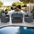 thumbnail image 1 of 4 Pieces Patio Furniture Set, All Weather Patio Conversation Set Outdoor Sectional Wicker Rattan Patio Sofa Set with Cushion and Glass Table, Gray, 1 of 10